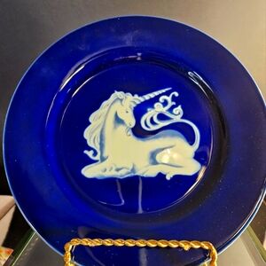 Vintage Takahashi San Francisco Porcelain Unicorn Cobalt Art Plate 7.5” Set of 2